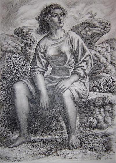 Muchacha sentada en el campo