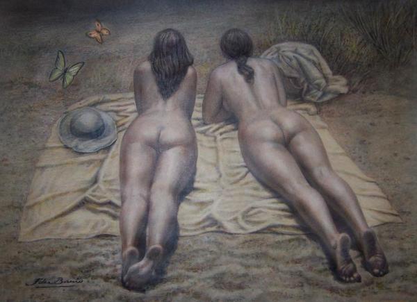 Dos desnudos y dos mariposas