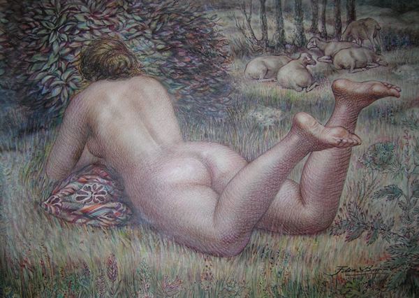 Desnudo con ovinos
