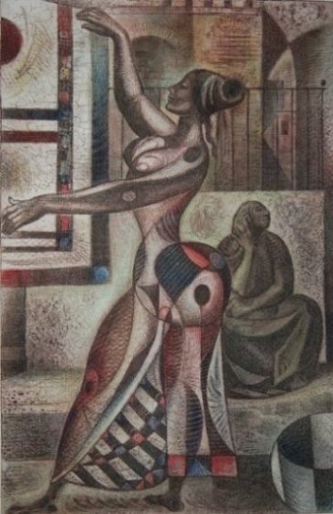 Mujer con tapiz