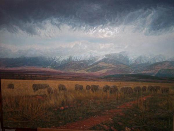 Paisaje de otoño con rebaño
