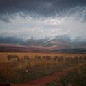 Paisaje de otoño con rebaño