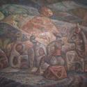 Paisaje volcánico con figuras